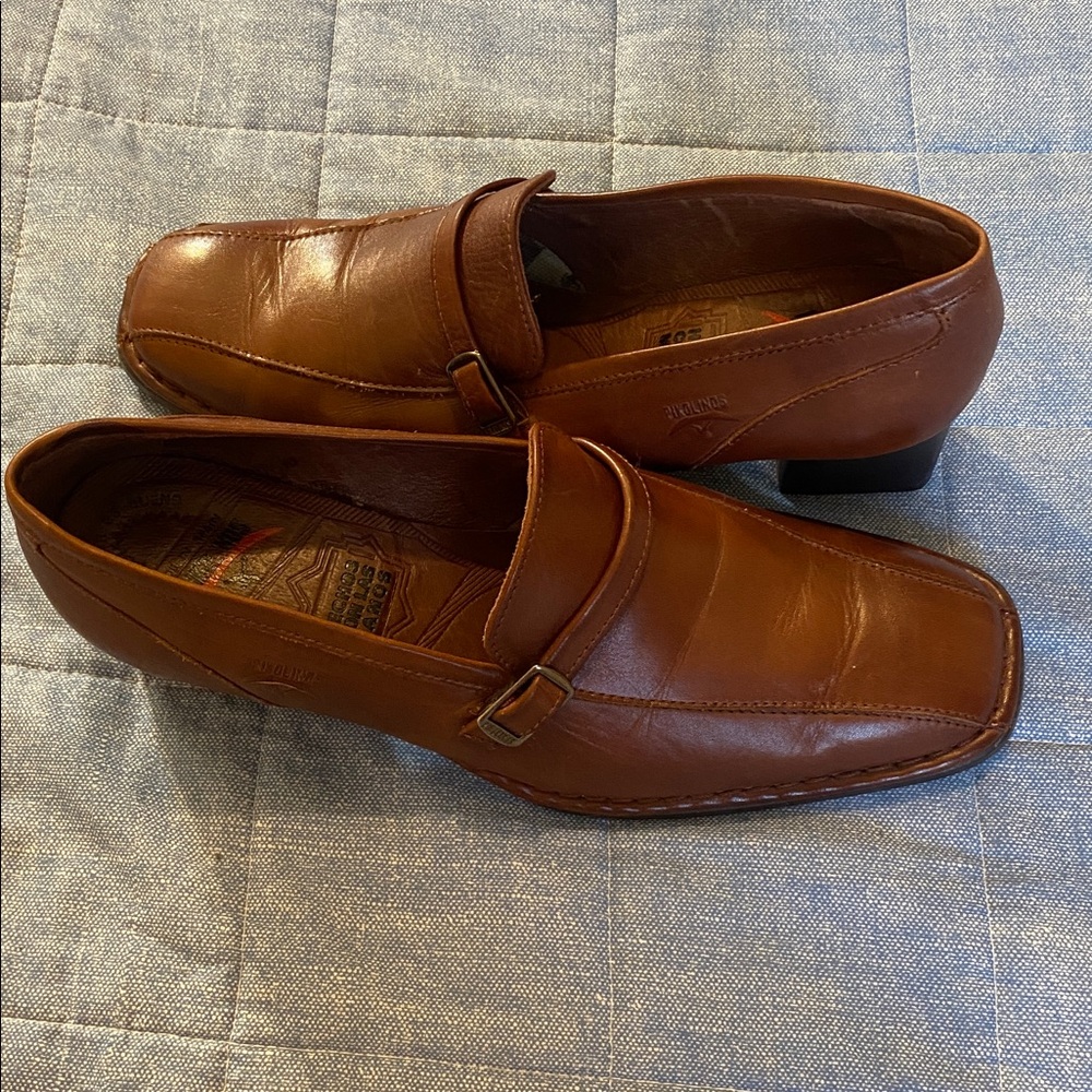 Pikolinos Brown Leather Block Heeled Loafers